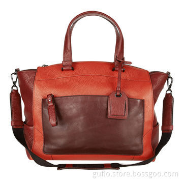 Uniform Color-block with Textured-leather Tote Shoulder Bag
